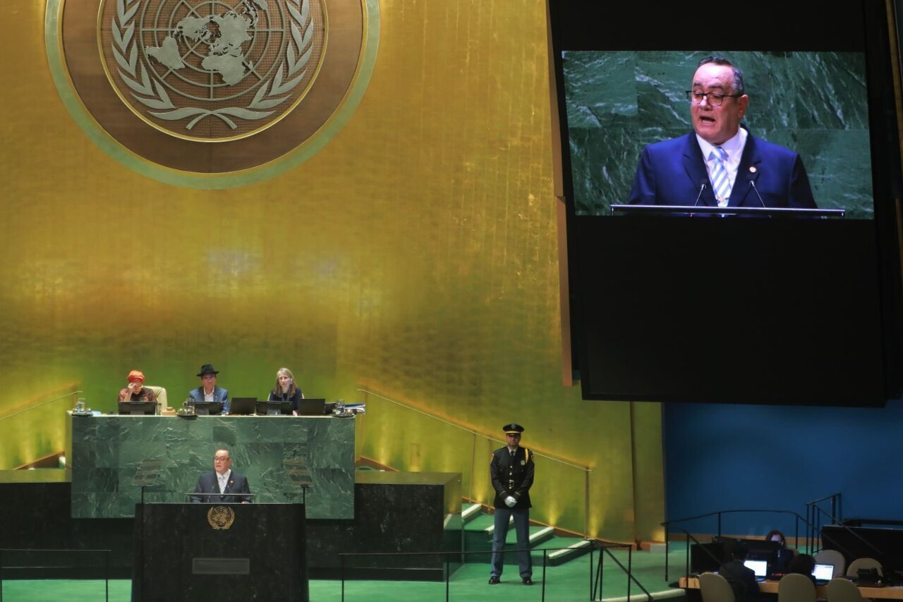 Ngày 19/9 Tổng thống Guatemala ông Alejandro Giammattei Falla phát biểu ủng hộ Đài Loan tại phiên thảo luận chung của Đại hội đồng Liên hiệp quốc (Ảnh: Giammattei)