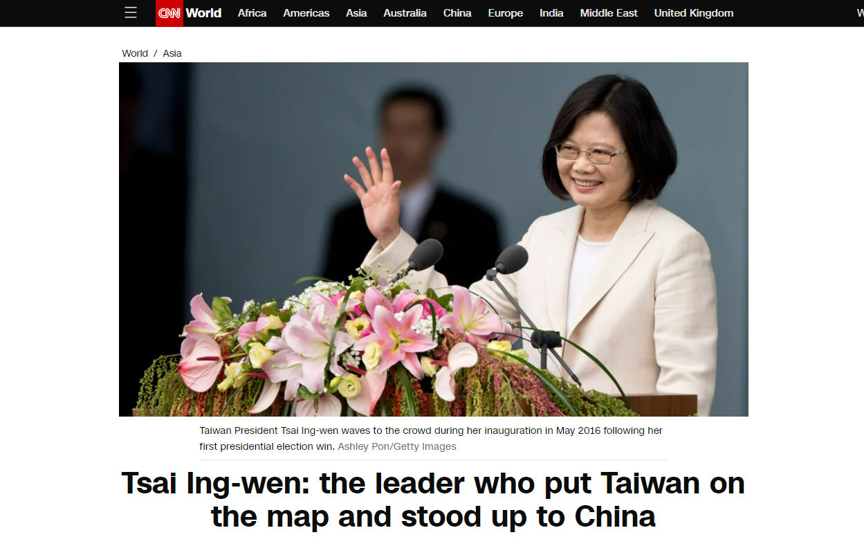 Kênh CNN đăng tải bài viết ca ngợi bà Thái Anh Văn là nhà lãnh đạo đã “đưa Đài Loan xuất hiện trên bản đồ thế giới”